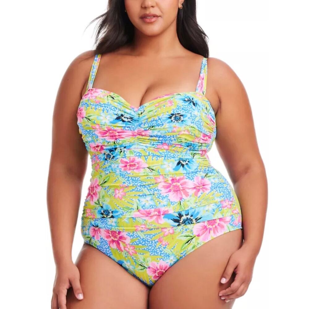 Bleu Rod Beattie Lets Get Away Shirred Bandeau One Piece Swim Suit 18W NWT